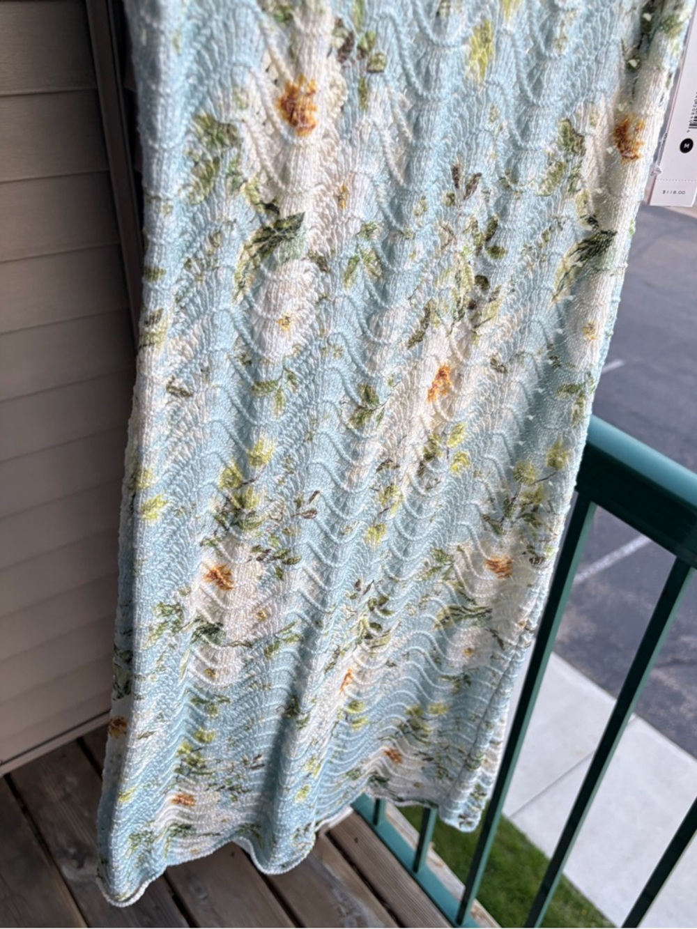 🆕🦋☘️ AQUA Floral Knit Dress M Ivory Blue Textured Crochet Midi Bloomingdale’s - Picture 9 of 15